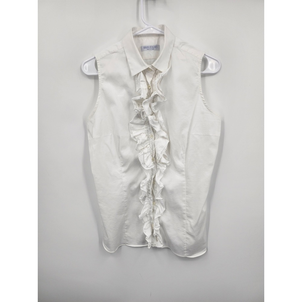 Hadleigh's Ruffle Front Blouse Womens M White Good Sleeveless Cotton Italy